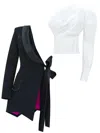 Tia Dorraine Black / White Double Identity Asymmetric Blazer & Shirt Set In Black/white