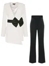 Tia Dorraine Black / White Rare Pearl Power Suit With Bow Belt Black & White In Multi