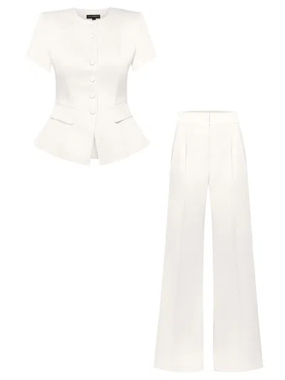 Tia Dorraine Button Up Short Sleeves Blazer & Trousers Set - Pearl White