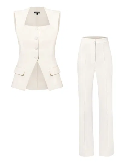 Tia Dorraine Classic Chic Vest & Trousers Set - Pearl White