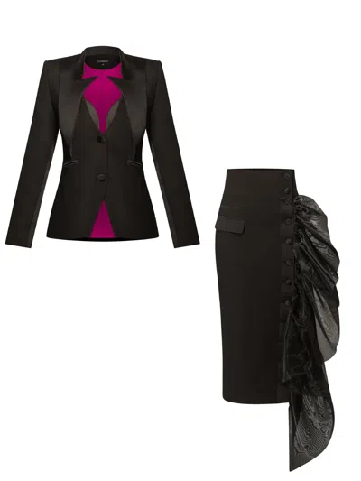 Tia Dorraine Femme Fatale Tailored Skirt Suit, Black
