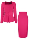 Tia Dorraine Fitted Blouse & Pencil Skirt Set - Hot Pink In Pink
