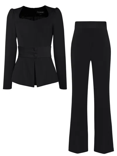 Tia Dorraine Fitted Blouse & Trousers Set - Black