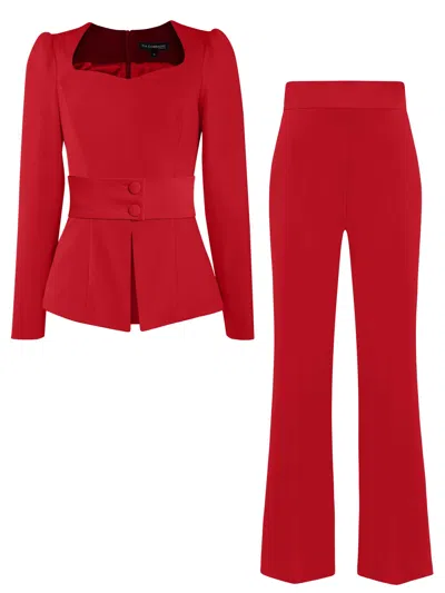 Tia Dorraine Fitted Blouse & Trousers Set - Fierce Red