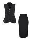 Tia Dorraine Fitted Waistcoat & Skirt Set - Black In Black