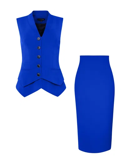 Tia Dorraine Fitted Waistcoat & Skirt Set Azure Blue