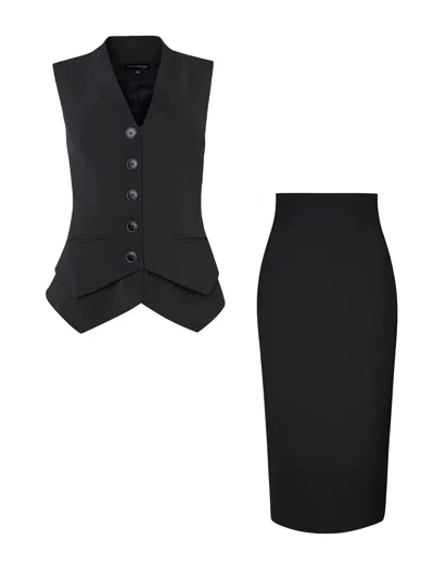 Tia Dorraine Fitted Waistcoat & Skirt Set, Black