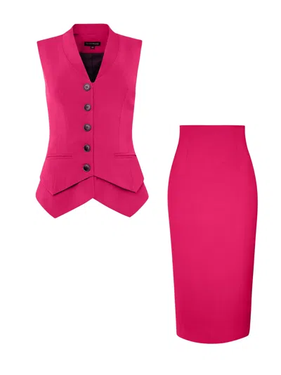 Tia Dorraine Fitted Waistcoat & Skirt Set Hot Pink