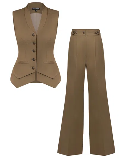 Tia Dorraine Fitted Waistcoat & Trousers Linen Set - Green