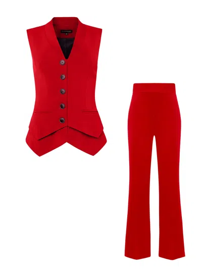 Tia Dorraine Fitted Waistcoat & Trousers Set - Fierce Red