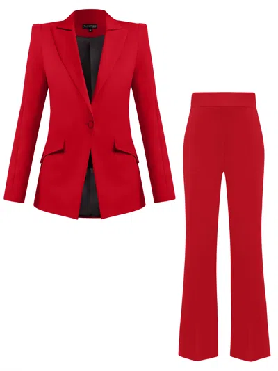 Tia Dorraine Illusion Blazer & Trousers Set - Fierce Red