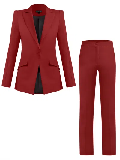 Tia Dorraine Illusion Classic Tailored Suit - Burgundy In Red