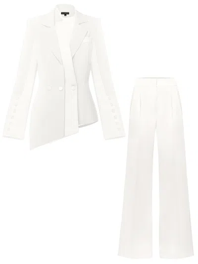 Tia Dorraine Modern Power Tailored Asymmetric Suit – Pearl White