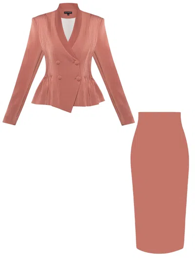 Tia Dorraine Pink Double-breasted Blazer & Skirt Suit - Dusty Rose