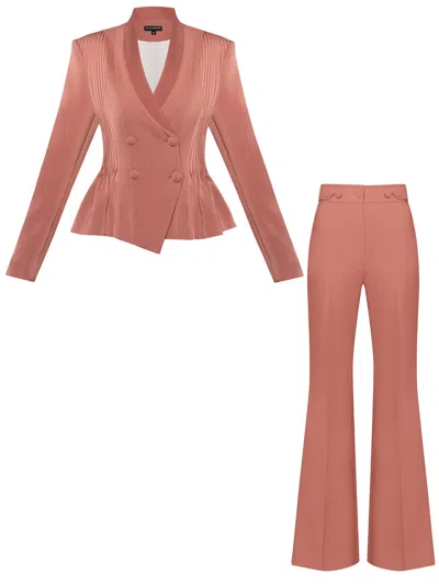 Tia Dorraine Pink Double-breasted Blazer & Trousers Suit - Dusty Rose