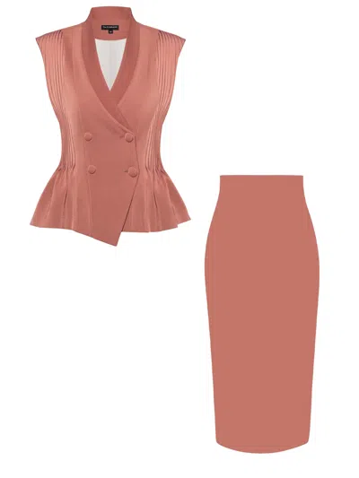 Tia Dorraine Pink Double-breasted Waistcoat & Skirt Set - Dusty Rose