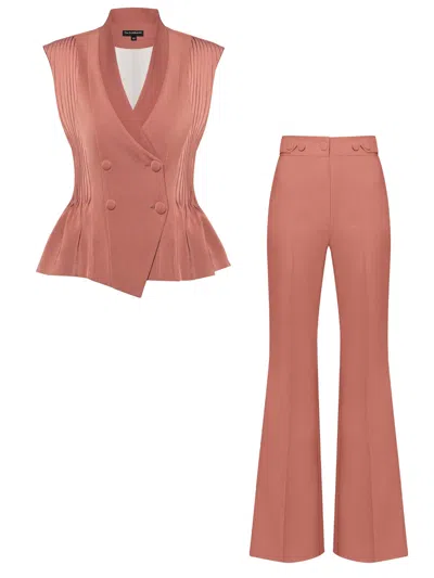 Tia Dorraine Pink Double-breasted Waistcoat & Trousers Set - Dusty Rose