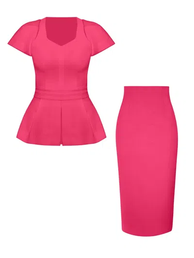 Tia Dorraine Pink / Purple Short-sleeved Fitted Top & Skirt Set - Hot Pink In Pink/purple
