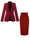 Tia Dorraine Red Burgundy Single-breasted Skirt Suit In Red