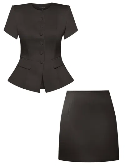 Tia Dorraine Romantic Glow Short Sleeves Blazer & Mini Skirt Set - Black