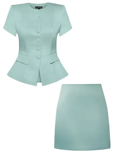 Tia Dorraine Romantic Glow Short Sleeves Blazer & Mini Skirt Set - Green