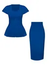 Tia Dorraine Short-sleeved Fitted Top & Skirt Set, Azure Blue In Blue
