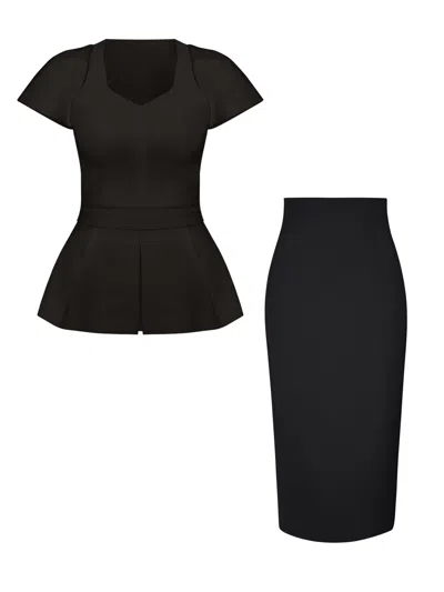Tia Dorraine Short-sleeved Fitted Top & Skirt Set, Black