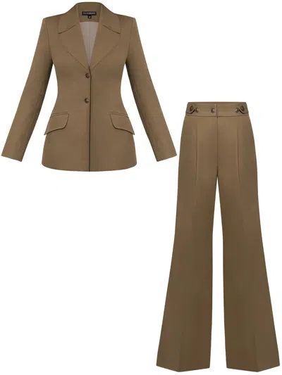 Tia Dorraine Single-breasted Blazer & Trousers Linen Set - Green