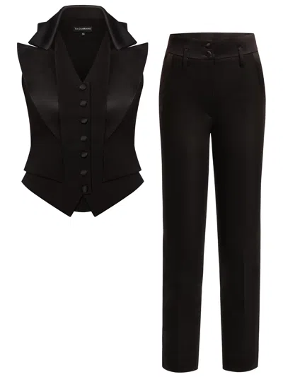 Tia Dorraine Single-breasted Waistcoat & Tailored Trousers Set - Black