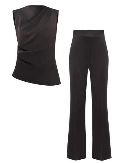 Tia Dorraine Sleeveless Pleated Top & Trousers Set - Grey In Gray
