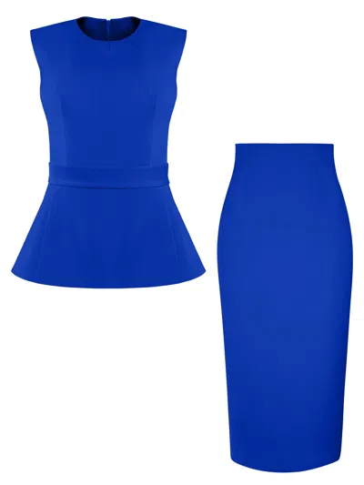 Tia Dorraine Sleeveless Top & Pencil Midi Skirt Set, Azure Blue