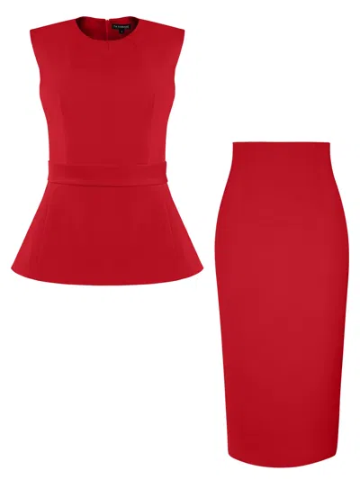 Tia Dorraine Sleeveless Top & Pencil Midi Skirt Set, Fierce Red