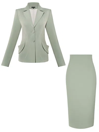 Tia Dorraine Tailored Fit Suiting Blazer & Skirt Suit - Light Green