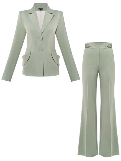 Tia Dorraine Tailored Fit Suiting Blazer & Trousers Suit - Light Green