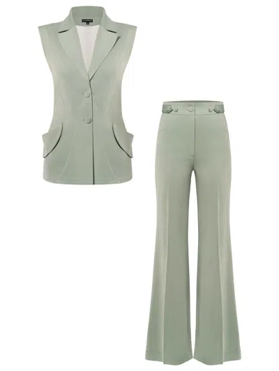 Tia Dorraine Tailored Fit Suiting Vest & Trousers Set - Light Green