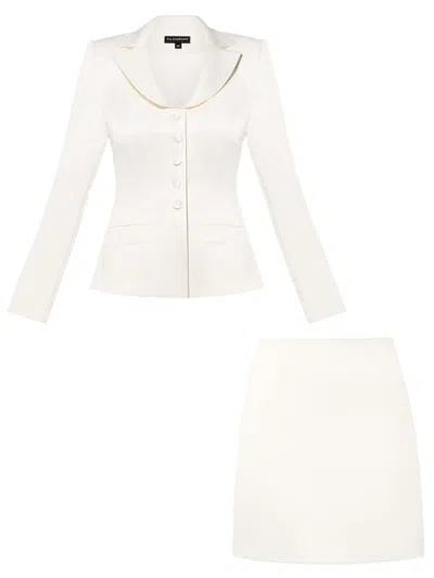 Tia Dorraine Tailored Satin Blazer & Mini Skirt Set - Pearl White