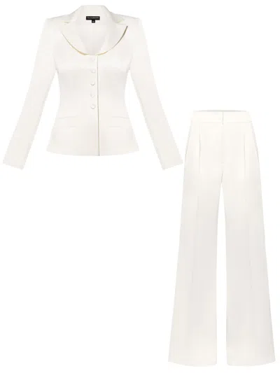 Tia Dorraine Tailored Satin Blazer & Trousers Set - Pearl White