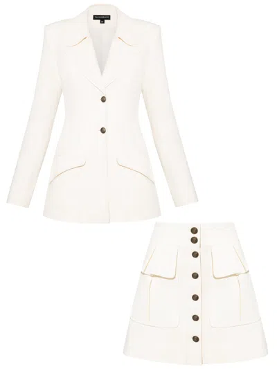 Tia Dorraine White Single-breasted Blazer & Cargo Mini Skirt Linen Set