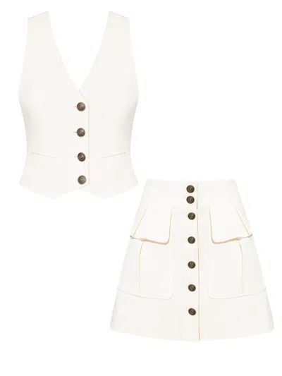 Tia Dorraine White Single-breasted Vest & Cargo Mini Skirt Linen Set