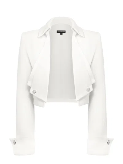 Tia Dorraine Women's A Touch Of Glamour Cropped Blazer Pearl White