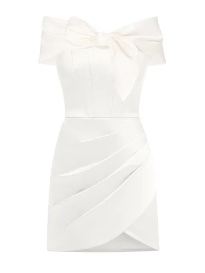 Tia Dorraine Women's A Touch Of Glamour Off-shoulder Mini Dress - Pearl White