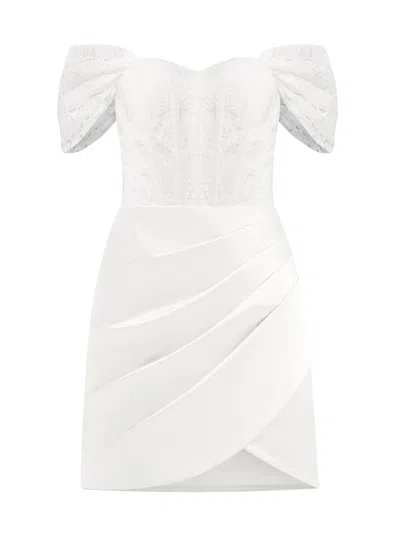 Tia Dorraine Women's A Touch Of Glamour Satin Mini Dress With Lace - White