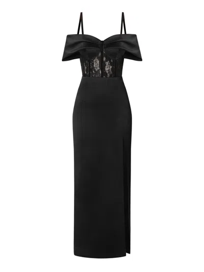 Tia Dorraine Women's Belle Of The Ball Satin Maxi Dress With Lace Corset, Black