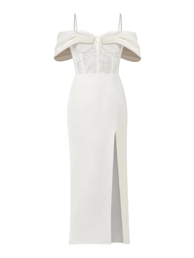 Tia Dorraine Women's Belle Of The Ball Satin Maxi Dress With Lace Corset, Pearl White