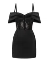 Tia Dorraine Women's Belle Of The Ball Satin Mini Dress With Lace Corset, Black In Black