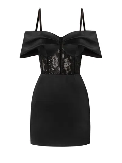 Tia Dorraine Women's Belle Of The Ball Satin Mini Dress With Lace Corset, Black