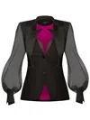 Tia Dorraine Women's Black Femme Fatale Tailored Blazer With Organza Sleeves In Black