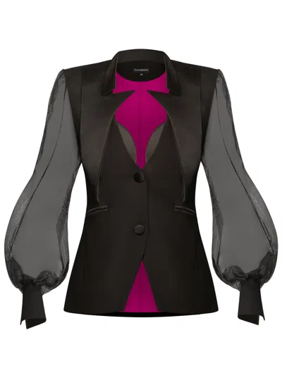 Tia Dorraine Women's Black Femme Fatale Tailored Blazer With Organza Sleeves