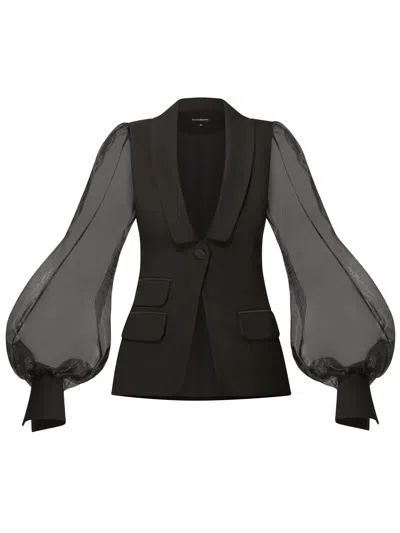Tia Dorraine Women's Black J'adore Organza Sleeve Tailored Blazer
