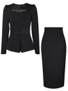 Tia Dorraine Fitted Blouse & Pencil Skirt Set - Black In Black
